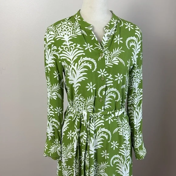 Zara Floral Print Lilou Midi Shirt Dress Belted Tropical Green White Size XS - Picture 5 of 16